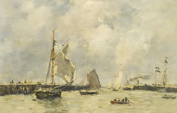 Лодка, картина, парус, Эжен Буден, Eugene Boudin, Трувиль. Причалы