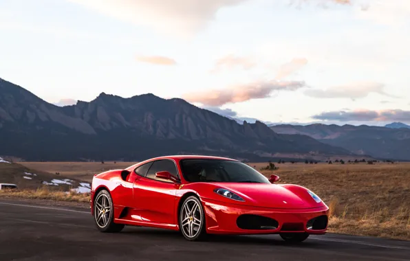 Горы, красный, суперкар, Ferrari F430, спорткар