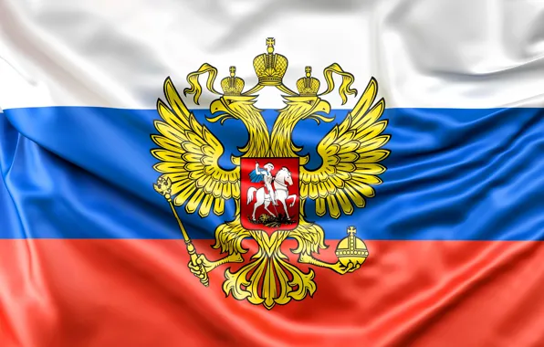 Картинка Красный, Синий, Белый, Флаг, Герб, Россия, Знамя, Российская федерация