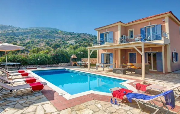 Вилла, бассейн, Греция, архитектура, терраса, Kefalonia, Villa Skala