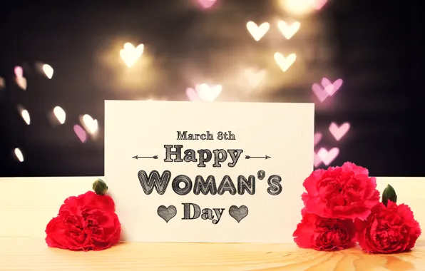 Подарок, розы, red, 8 марта, hearts, bokeh, roses, Women's Day