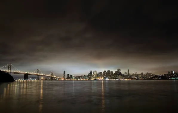 Картинка city, lights, bridge, night, lake