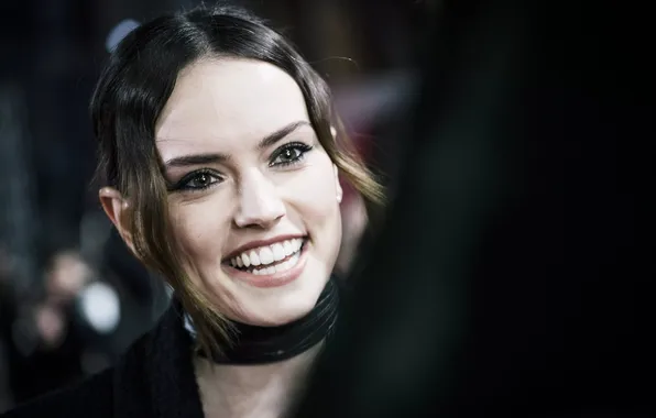 Улыбка, портрет, актриса, прическа, красотка, боке, Daisy Ridley, Дейзи Ридли