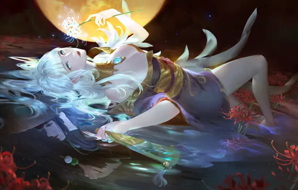 Девушка, Цветок, Веер, Aрт, Final Fantasy xiv