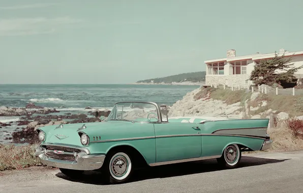 Машина, Chevrolet, Bel Air, retro car, Convertible 1957