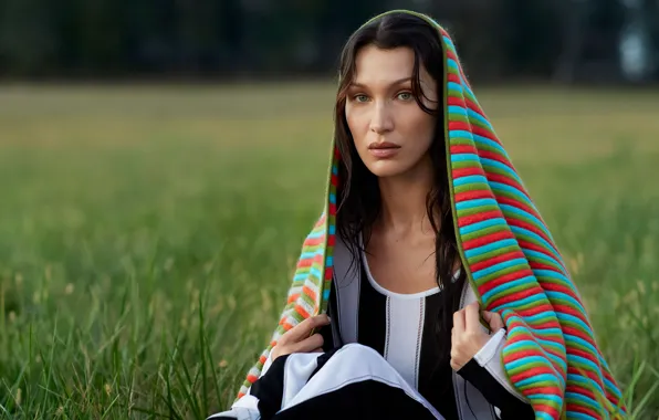 Взгляд, девушка, природа, модель, боке, Vogue, Bella Hadid