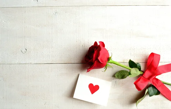 Картинка цветок, роза, лента, сердечко, бантик, открытка
