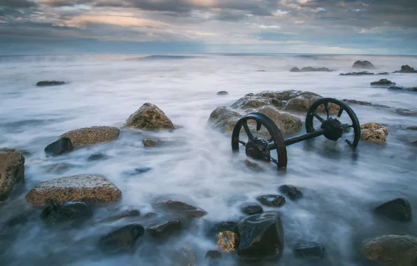 Море, небо, облака, пейзаж, природа, камни, пасмурно, берег