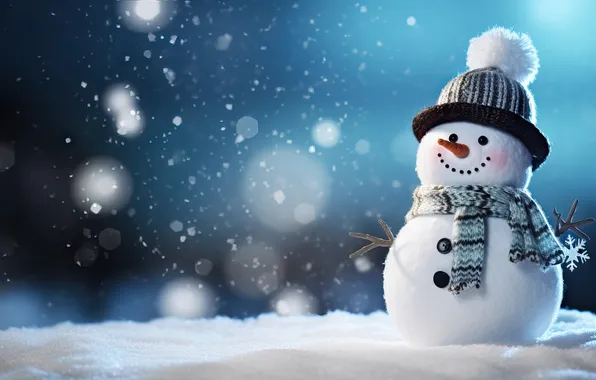 Картинка зима, снег, Рождество, Новый год, снеговик, Christmas, winter, snow