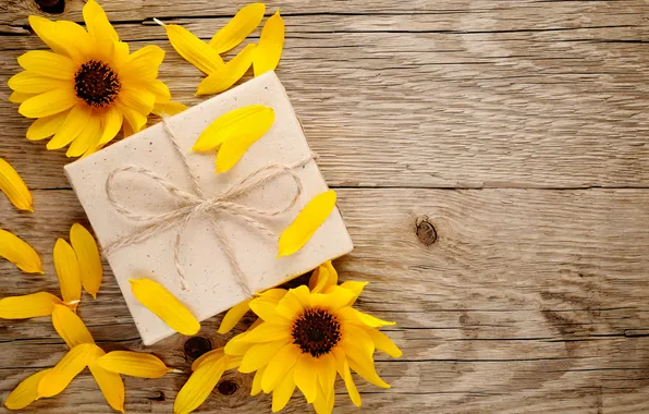 Картинка flowers, gift, sunflowers