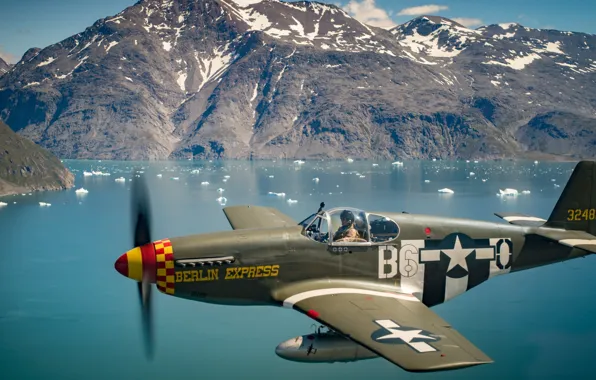 Mustang, Океан, Горы, Истребитель, Айсберг, USAF, Вторая Мировая Война, North American P-51 Mustang