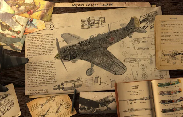 Рисунки, макет, чертежи, компоновочная схема ЛА-5, layout sheme la-5