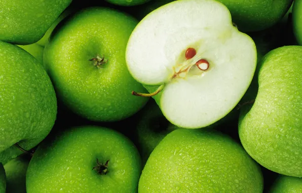 Картинка капли, зеленый, яблоки, еда
