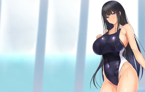 Girl, sexy, wet, long hair, boobs, anime, blue eyes, beautiful