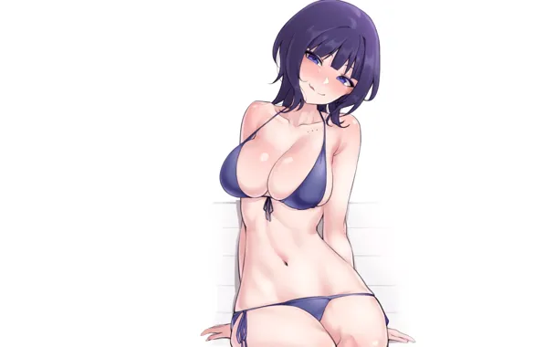 Girl, hot, sexy, Anime, pretty, purple, bikini, shy