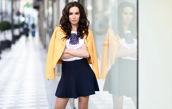 Girl, beautiful, model, brunette, skirt, jacket