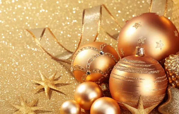 Картинка украшения, золото, шары, Новый Год, Рождество, golden, Christmas, balls