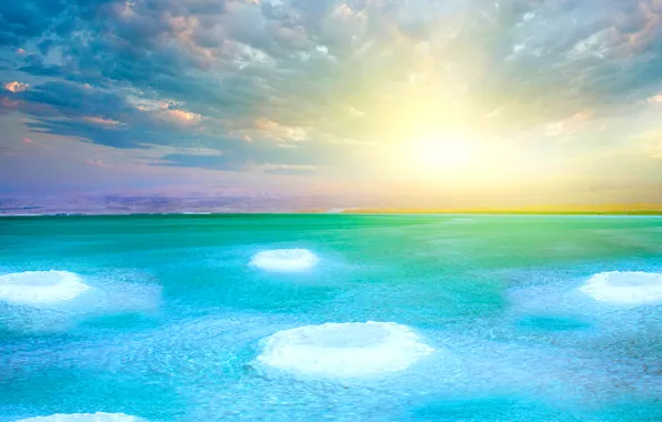 Картинка море, небо, облака, озеро, горизонт