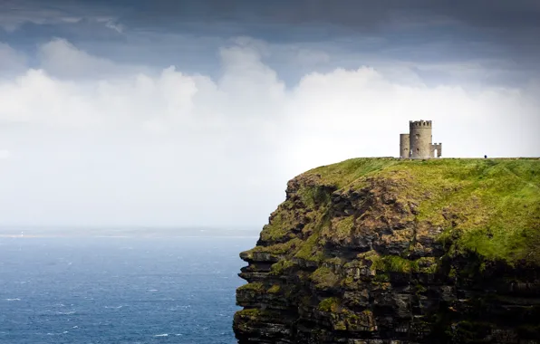 Море, скала, башня, Ирландия, Ireland, Galway Bay, O'Brien's Tower