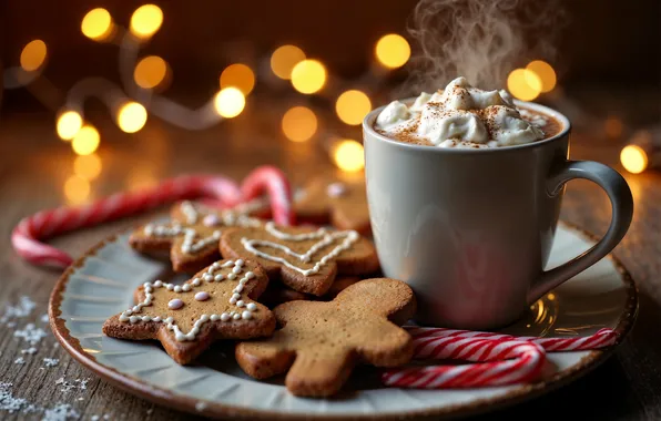 Украшения, Рождество, кружка, Новый год, Christmas, cup, какао, cookies