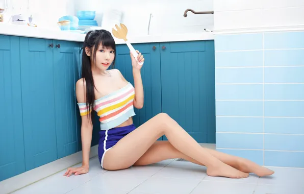 Картинка girl, beautiful, handsome, asian girl, kitchen, 2021, goodly