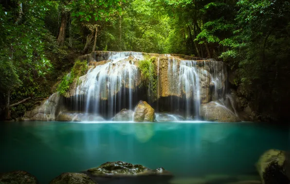Картинка вода, деревья, камни, водопад, поток