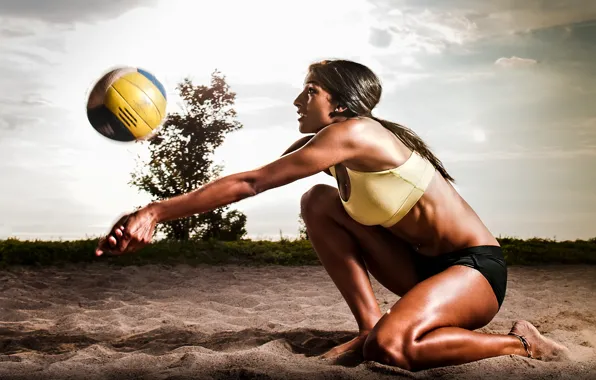 Sand, ball, pose, volleyball