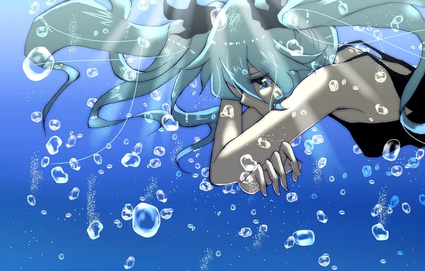 Картинка девушка, пузыри, слезы, арт, vocaloid, hatsune miku, под водой, вокалоид