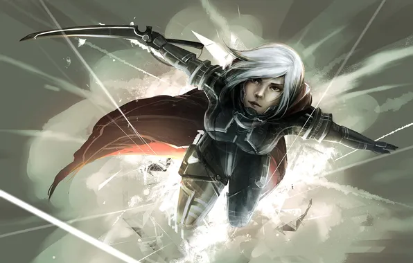 Девушка, взрыв, меч, белые волосы