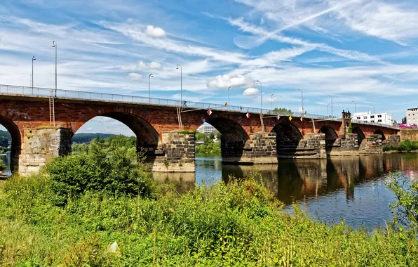 Мост, река, Германия, фонари, river Moselle, Trier