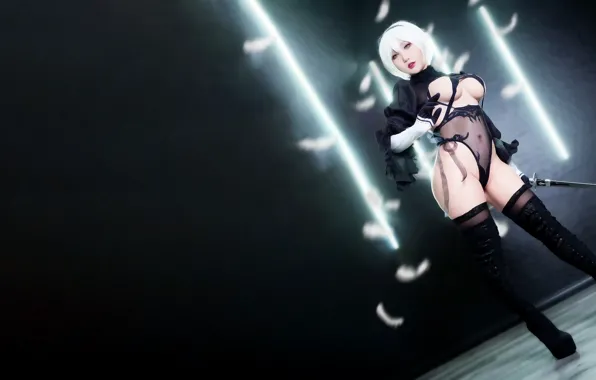 Girl, sexy, cleavage, thighhighs, bodysuit, boobs, beautiful, short hair