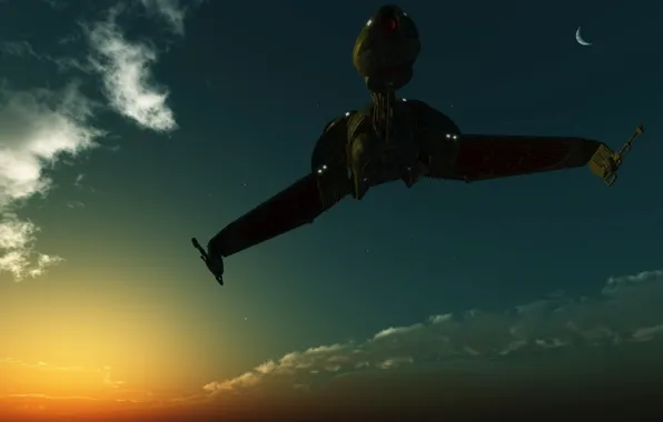 Sky, spaceship, planet, клингоны