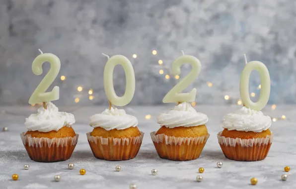 Свечи, сливки, Рождество, цифры, сладости, Новый год, Happy New Year, Christmas