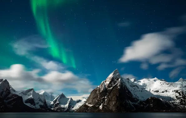 Звезды, горы, северное сияние, Норвегия