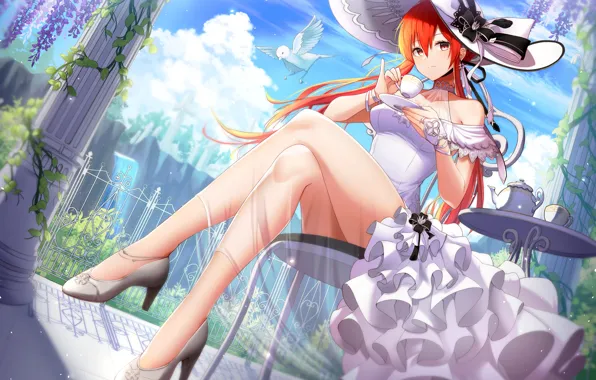 Girl, sexy, long hair, dress, anime, beautiful, red eyes, pretty