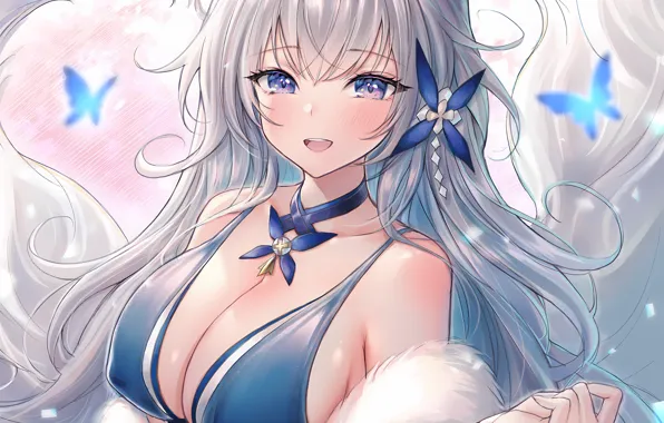 Girl, sexy, cleavage, long hair, dress, boobs, animal ears, anime