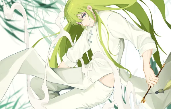 Взгляд, дым, трубка, зелёные волосы, Enkidu, Fate strange fake