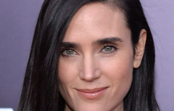 Взгляд, девушка, актриса, брюнетка, красивая, улыбается, Jennifer Connelly, Дженнифер Коннелли