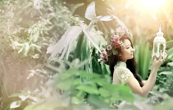 Девушка, настроение, птица