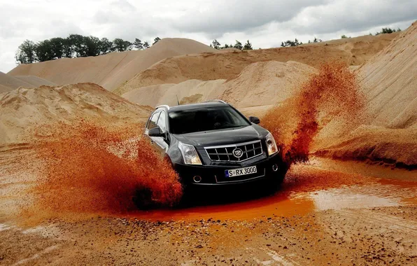 Картинка car, Cadillac, speed, sand, SUV, SRX, quarry