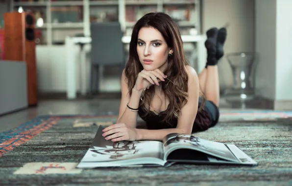 Взгляд, лицо, лежит, книга, Chiara