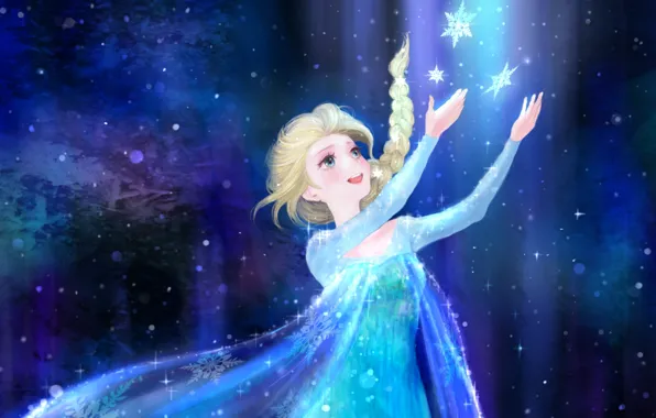 Девушка, снег, снежинки, арт, Frozen, Elsa, Эльза, Холодное сердце