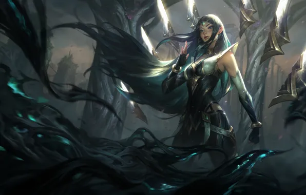 Девушка, Тьма, Арт, Splash, League of Legends, Irelia, Ирелия, LoL