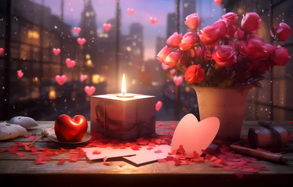 Картинка любовь, цветы, подарок, романтика, сердце, розы, love, happy
