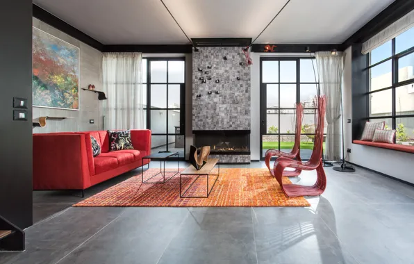 Дизайн, стиль, интерьер, камин, Израиль, Israel, современный лофт, modern loft