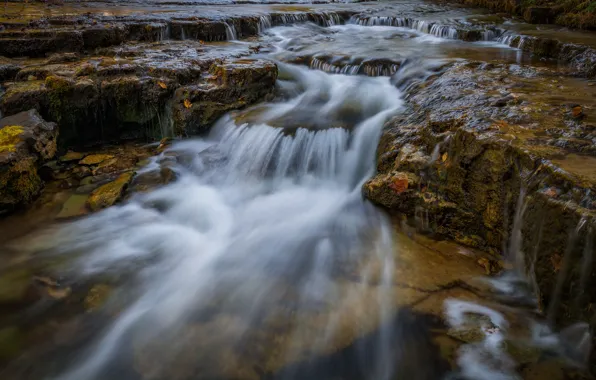 Картинка осень, скалы, водопад