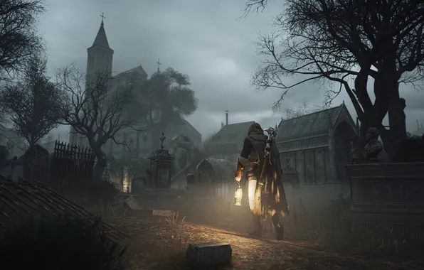 Картинка ночь, здание, церковь, кладбище, Assassin’s Creed Unity