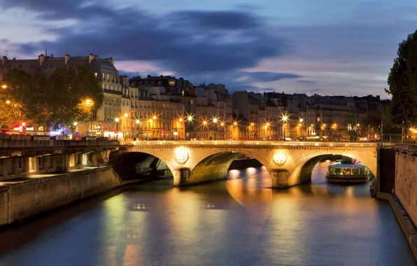 Город, река, Франция, Париж, дома, France, мост., Cities