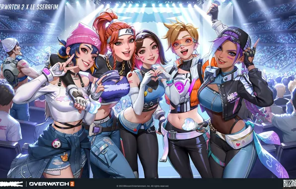 Belly, smiling, belly button, looking at viewer, group of women, Junkrat, Sombra, Jungmin Jin
