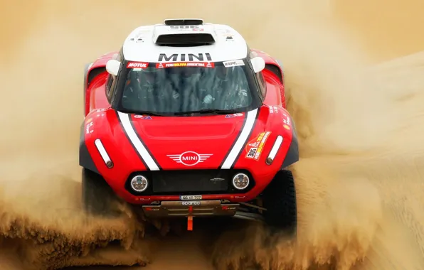 Песок, Красный, Mini, Спорт, Пустыня, Фары, Rally, Dakar